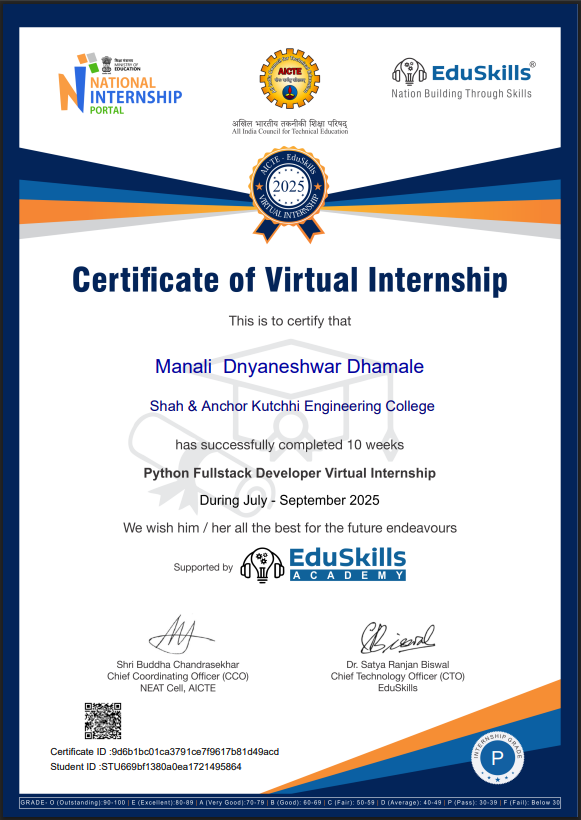Python Full-Stack Internship Certificate
